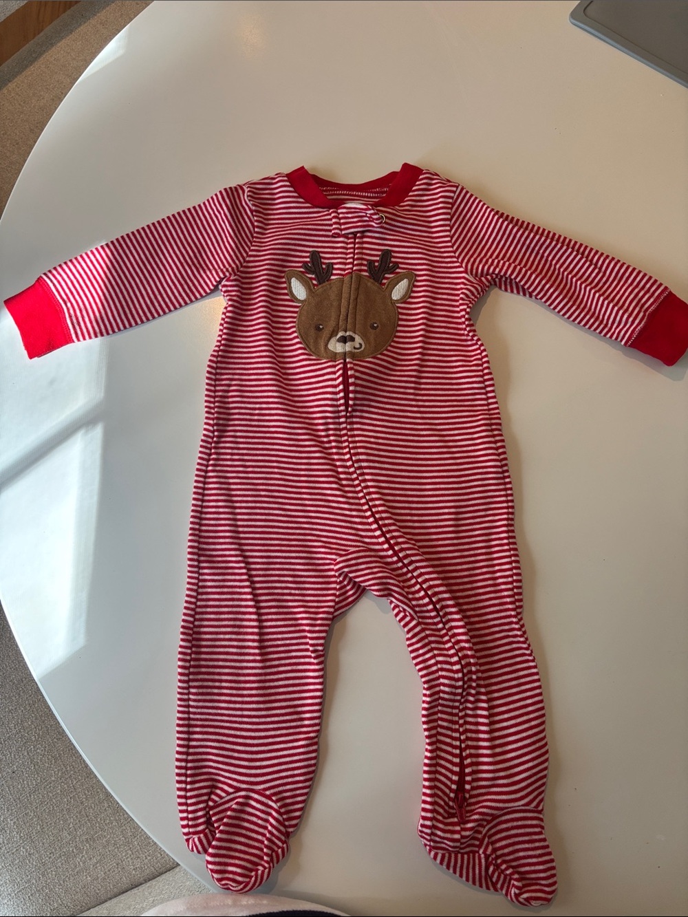 Carter's Red and White Striped Footed One-Piece with Reindeer